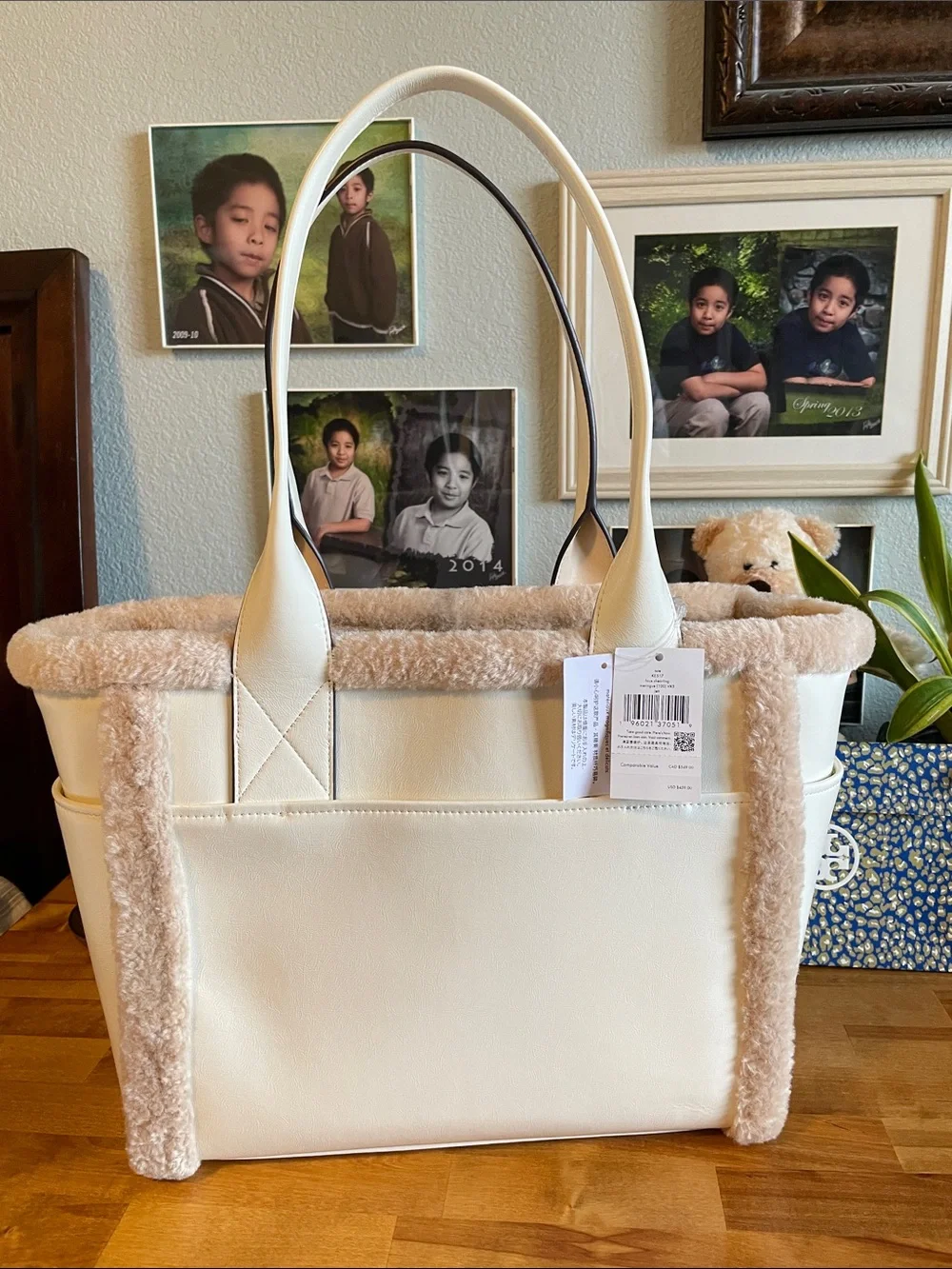 kate spade Cream Shearling-Trimmed Tot